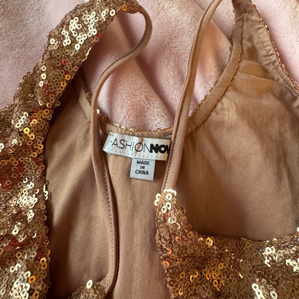 Fashion Nova Rose  Gold Sequin Dress - Picture 2 of 4